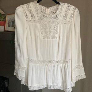 White Lace Long Sleeve Lace Top | J Crew